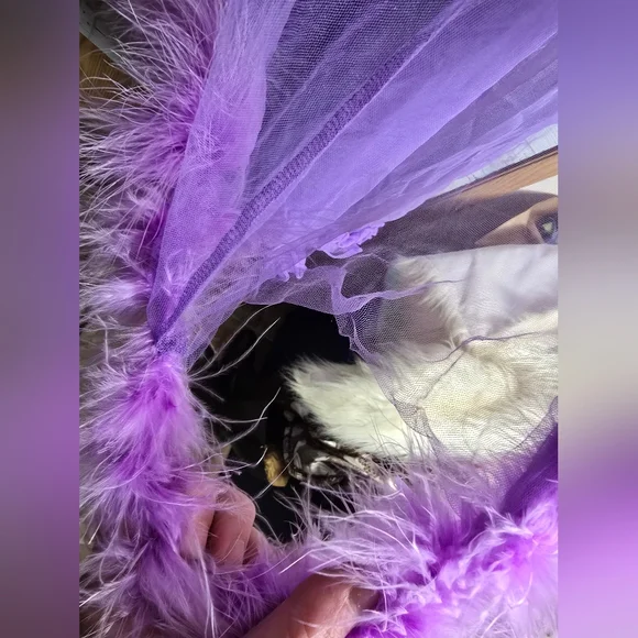 Vtg 60s Sheer Purple Flowy Boho Ruffle Babydoll Negligee Lingerie Top with Robe - Picture 11 of 13